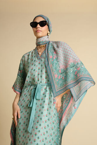 Kirsi Printed Stole - Aqua, Aqua, image 1